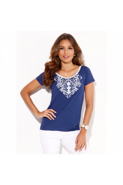 Синяя женская футболка от Venca Испания  - Размір: S  - Цвет: синий (с принтом) - Venca